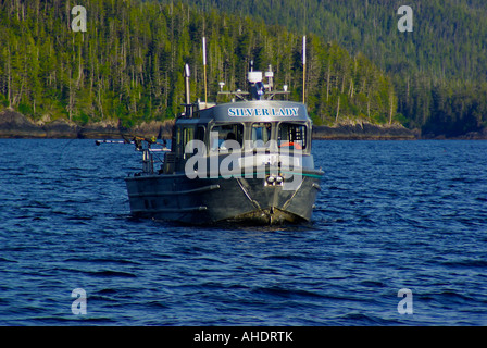Silver Lady Pesca al salmone off Duval Punto vicino a Port Hardy sull'Isola di Vancouver, British Columbia, Canada Foto Stock