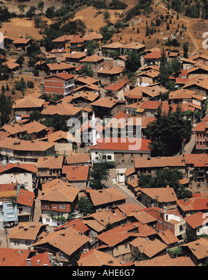 Vista aerea di tetti di case tradizionali in città Iskilip, Çorum Turchia. Foto Stock