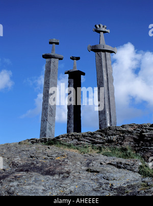 La Spada nella Roccia monumento, Hafrsfjord, Stavanger, Rogaland, Norvegia. Foto Stock