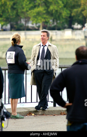 Il leggendario attore di Hollywood Dustin Hoffman girando un film 'Last Chance Harvey' di Londra Foto Stock