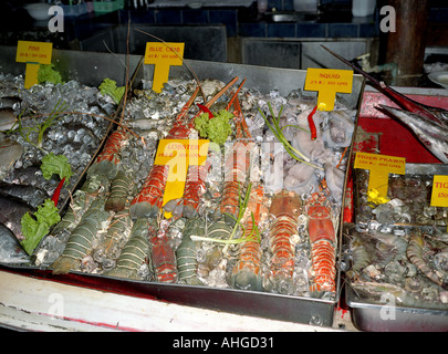 Piatti a base di frutti di mare freschi sul display Phi Phi island Krabi Thailandia Foto Stock