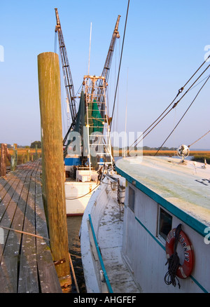 Gamberi commerciale barche ormeggiate presso Gay Fish Company in Beaufort SC USA Foto Stock