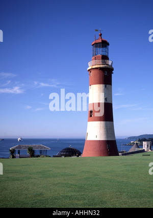 Il Plymouth Hoe Smeatons Tower ex Eddystone Faro ricostruito qui 1884 Foto Stock