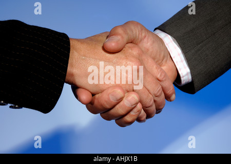 L uomo e la donna si stringono la mano Foto Stock