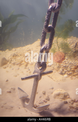 Elemento di ancoraggio in appoggio sul mare o lago di fondo Foto Stock