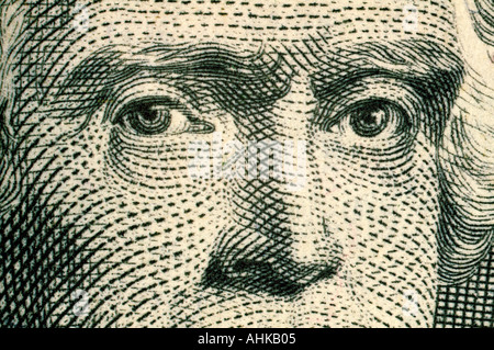 Thomas Jefferson close up su Stati Uniti due dollari Foto Stock
