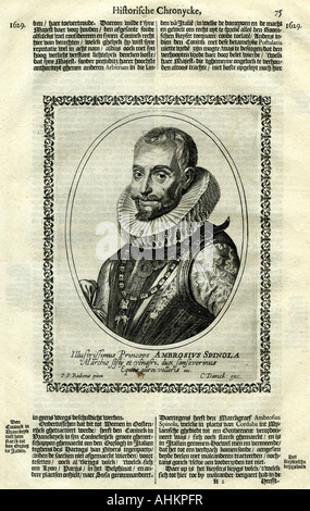 Spinola, Ambrosio, 1569 - 25.9.1630, Spagnolo generale, ritratto, incisione di Matthäus Merian, pagina da "Theatrum Europaeum', 1629 - 1635, , artista del diritto d'autore non deve essere cancellata Foto Stock