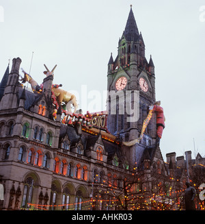 Manchester Piazza Albert Town Hall a Natale Foto Stock