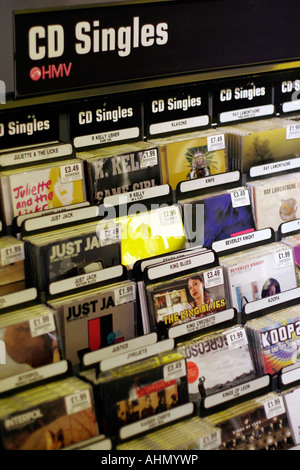 CD singles forsale in HMV Oxford Street London Foto Stock