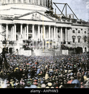 Inaugurazione di Abraham Lincoln a incompiuto, il Campidoglio US 4 marzo 1861. Colorate a mano i mezzitoni di una fotografia Foto Stock