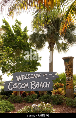 Benvenuto a Cocoa Beach segno Florida USA Foto Stock