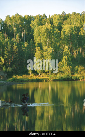 Il fiume Lebed s bank tradotto come il fiume Swan Altai Russia Foto Stock