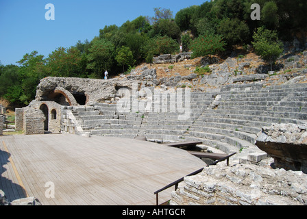 Il teatro, Butrinto Parco nazionale greco, sito archeologico, Butrinto, Vlorë County, Albania Foto Stock