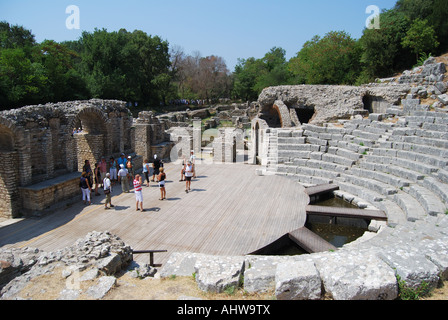 Il teatro, Butrinto Parco nazionale greco, sito archeologico, Butrinto, Vlorë County, Albania Foto Stock