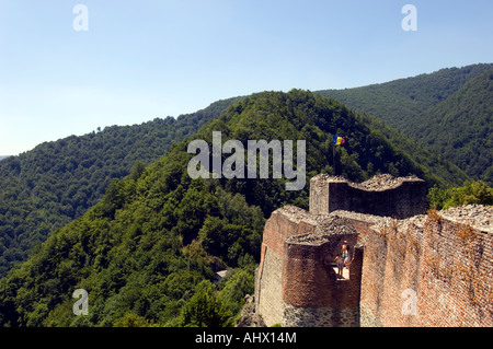Rovine del Castello di Poienari Valacchia Romania Foto Stock