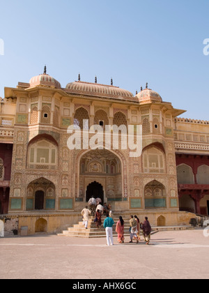 Amber Jaipur Ganesh Pol gateway ingresso ornato ad Ambra Palace o Maharaja residence a Forte Amber Foto Stock