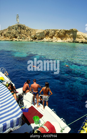 Egitto Sharm el Sheik Mar Rosso snorkelling barche per immersioni a Ras Umm Sid Foto Stock