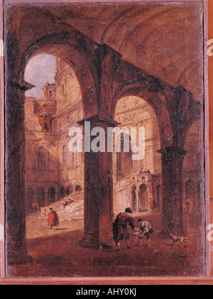"Belle Arti, Guardi, Francesco (1712 - 1793), pittura, 'Portico sul Cortile di Palazzo Ducale' ('portico presso la corte del doge ' Foto Stock