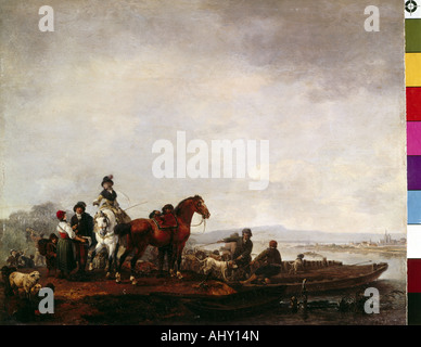 "Belle Arti, Kobell Wilhelm Alexander Wolfgang von, (1766 - 1855), pittura, 'Jagdgesellschaft vor Fluss', ("caccia prty a Foto Stock