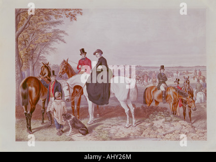 "Belle Arti, aringa, John Frederick, (1795 - 1865), grafica, 'Meeting per Fox Hunt', Litografia a colori, Tedesco Museo di caccia Foto Stock