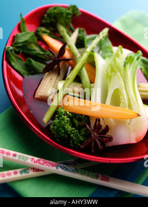 Il cinese brasati verdure in una ciotola rosso grafico editoriale immagine alimentare Foto Stock