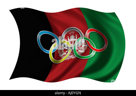 Bandiera dell'Afghanistan con simbolo olimpico Foto Stock