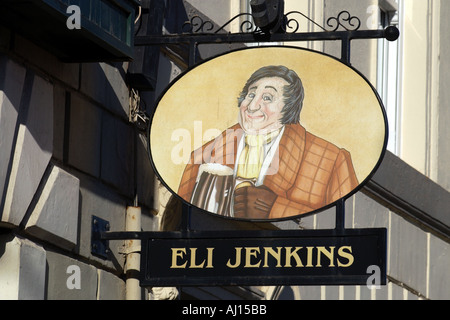 Segno appeso al di fuori di Eli Jenkins pub Cardiff Bay South Wales UK Foto Stock