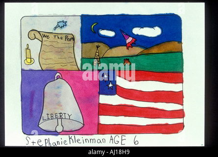 Bambino s disegno delle scene patriottica Foto Stock