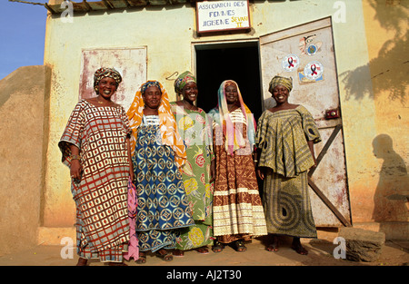 I membri di un maliano womens gruppo al di fuori del loro ufficio. Essi lavorano per la promozione della donna e di generazione di reddito attività. Sevare vicino a Mopti, Mali Foto Stock