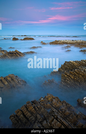 Frastagliate formazioni di roccia su Kaikoura coast, Isola del Sud, Nuova Zelanda Foto Stock