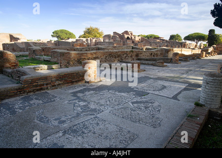 Mosaici in bagni romani, Ostia Antica, Italia Foto Stock