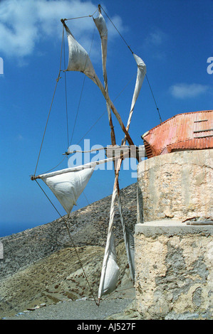 Lavorando mulino di farina in Olymbos Karpathos Grecia Foto Stock