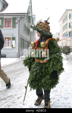 Svizzera Inverno Street Village celebrazione Winter Festival radici pagane cantone di Appenzello Esterno New Years Eve gennaio 13 Foto Stock