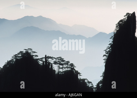 Early Morning mist in montagna, Cina Anhui, Huangshan Foto Stock