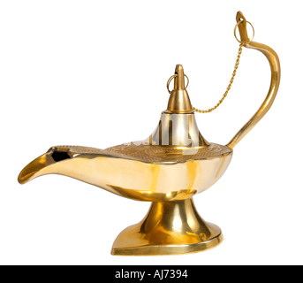 Lanterna di ottone Genie lampada in ottone magic concetto Concettuale magico olio lampada Aladdin fiaba Foto Stock