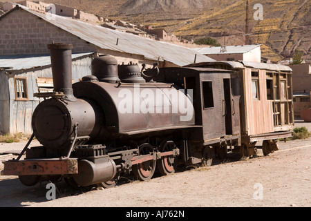 L'ultimo treno derubato da Butch Cassidy e Sundance Kid nella vecchia città mineraria di Pulacayo, Bolivia Foto Stock