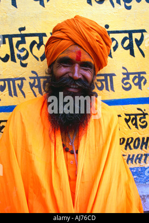 India Rajasthan, Ritratto di un Santo Sadhu Pushkar Foto Stock
