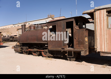 L'ultimo treno derubato da Butch Cassidy e Sundance Kid nella vecchia città mineraria di Pulacayo, Bolivia Foto Stock