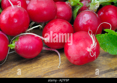 Mazzetto di ravanelli su un tagliere Foto Stock