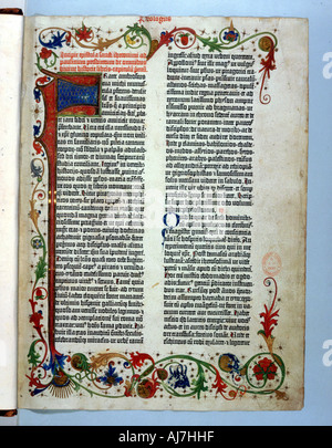 Pagina da una Bibbia di Gutenberg, 1455. Artista: Johannes Gutenberg Foto Stock