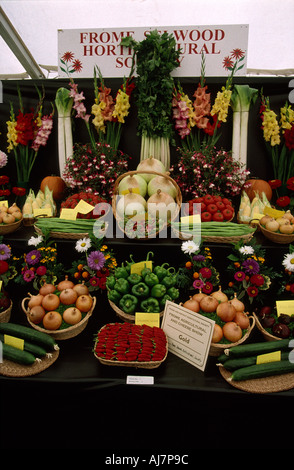 La visualizzazione di una varietà di verdure vincente a Frome Cheese Show 2004 Foto Stock