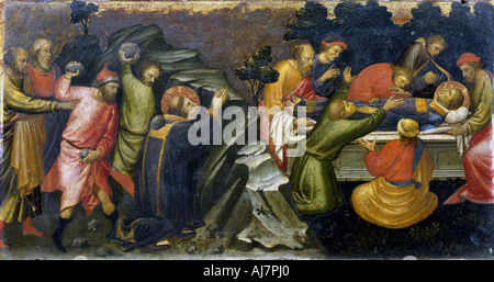 La lapidazione e la sepoltura di Santo Stefano, il primo martire cristiano, c36 (c1394-1424). Artista: Mariotto di Nardo Foto Stock