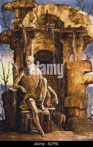 "Girolamo nel deserto", tardo XV secolo. Artista: Ercole de' Roberti Foto Stock