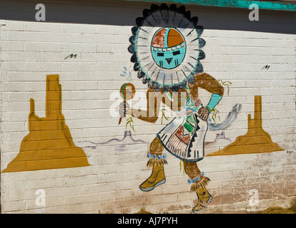 Kachina dancer murale a Jackrabbit Trading Post negozio di curiosità sul percorso 66 vicino Holbrook, Arizona, Stati Uniti d'America Foto Stock