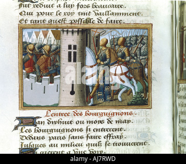 Entrata di Burgundi in Parigi, 14 maggio 1418, (c1484). Artista: sconosciuto Foto Stock