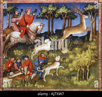 Caccia al cervo, XV secolo. Artista: Workshop del Bedford Breviario Foto Stock