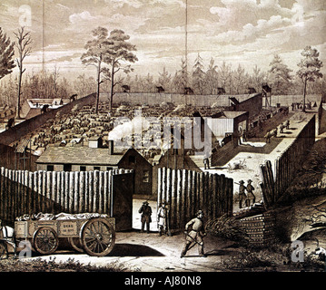 Prigione stockade a Andersonville, Georgia, Guerra Civile Americana, 1861-1865. Artista: sconosciuto Foto Stock