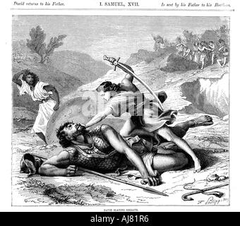David che uccide il Filisteo gigante Golia, c1870. Artista: sconosciuto Foto Stock