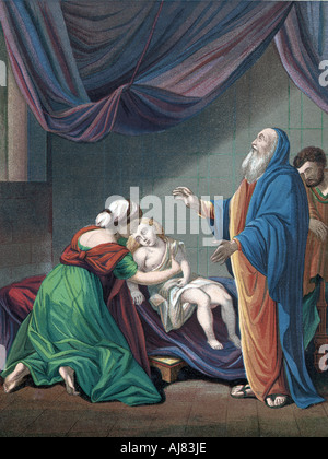 Elia, antico Testamento profeta, sollevando la vedova del Figlio dalla morte apparente, c1860. Artista: sconosciuto Foto Stock