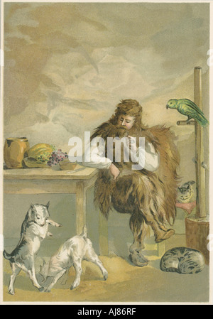 Scena di Robinson Crusoe di Daniel Defoe, 1892. Artista: John Dawson Watson Foto Stock